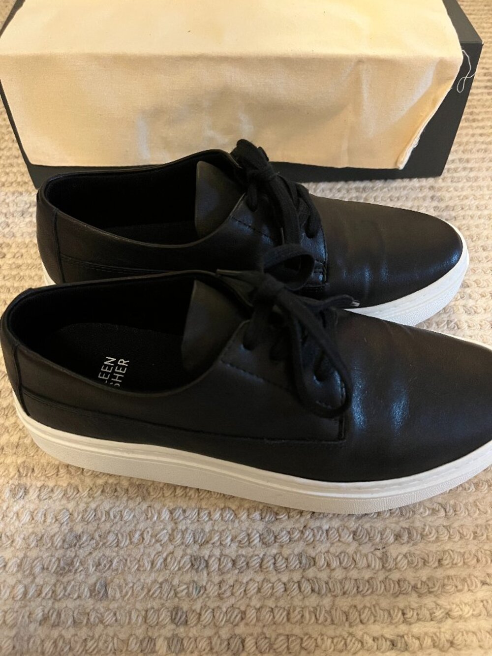 Eileen Fisher Black Soft Leather Prop Platform Lace Up Sneakers Women's Size 6.5